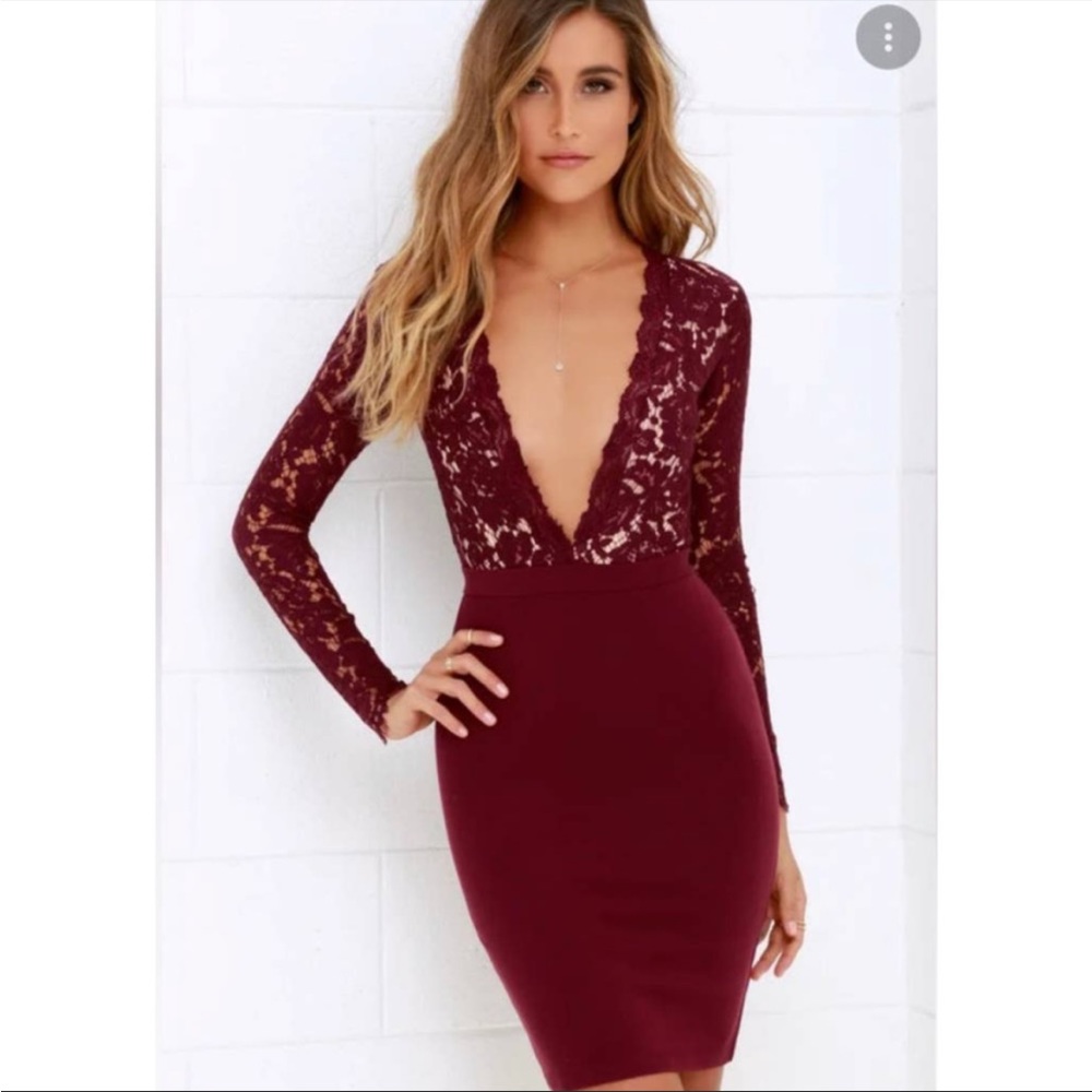 Lulus long sleeve lace burgundy dress X-small
